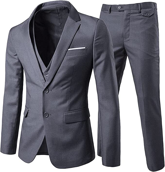 Photo 1 of Cloudstyle Men's 3-Piece 2 Buttons Slim Fit Solid Color Jacket Smart Wedding Formal Suit SIZE XXL ( USED ITEM ) 
