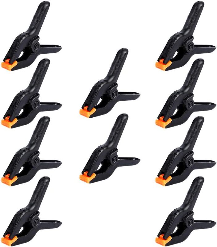 Photo 1 of 10 Packs of 3.5 inch Professional Plastic Small Spring Clamps Heavy Duty for Crafts or Plastic Clips and Backdrop Clips Clamps for Backdrop Stand,Photography, Home Improvement and so on ( USED ITEM ) 
