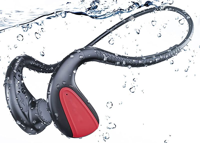 Photo 1 of Waterproof Bone Conduction Headphones Bluetooth 5.0 Wireless Earbuds IPX8 Open Ear Underwater Bluetooth Gym Headphones with Microphone for Swimming Running, Sports (RED) ( USED ITEM ) 
