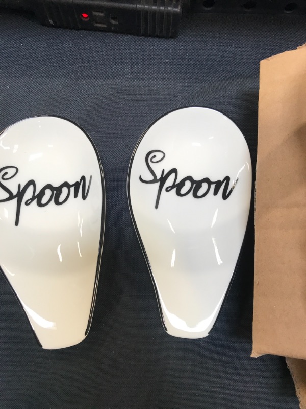 Photo 2 of 2 Pack Ceramic Coffee Spoon Holder for Coffee Station Decor, Farmhouse Spoon Rests for Coffee Bar Accessories, Teaspoon Rest for Stove Top Countertop
