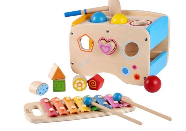 Photo 1 of Joyshare 3 in 1 Pounding Bench Xylophone and Shape Toys Educational Matching Blocks multifunctionla Early Educational Set Bepresent for Age 2 3
