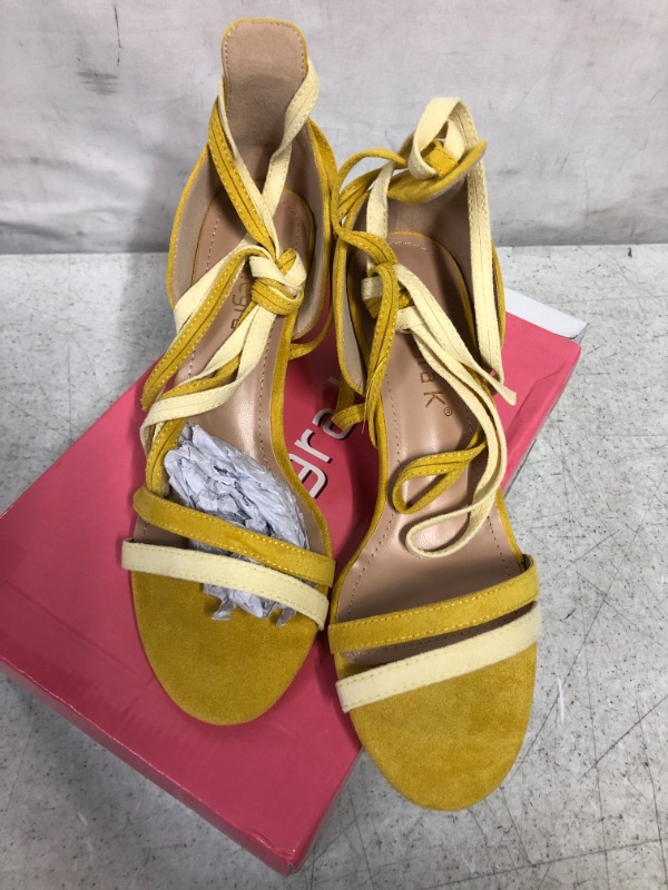 Photo 2 of ALLEGRA K WOMEN'S YELLOW VELVET LACE UP HEELS SIZE 9