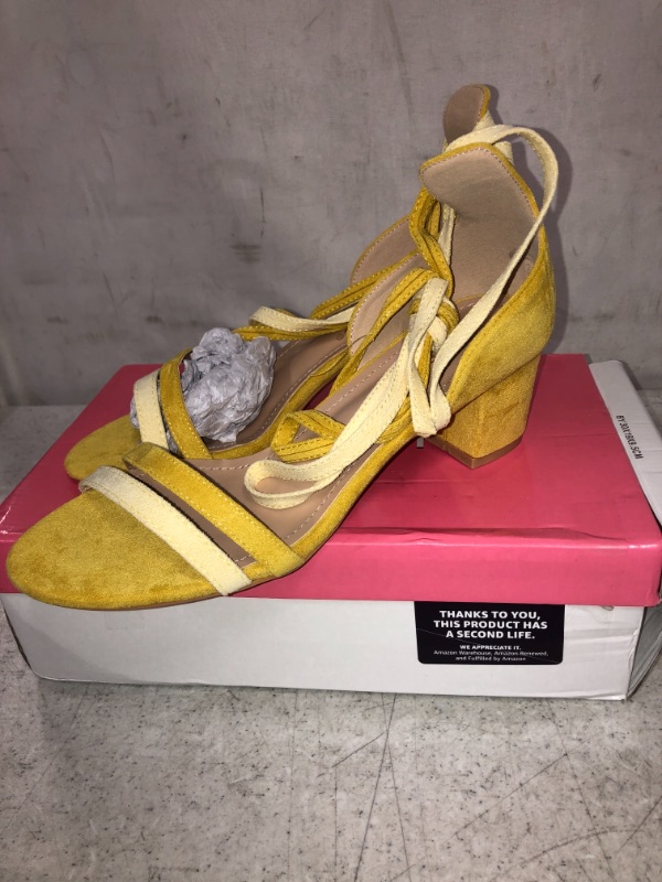 Photo 1 of ALLEGRA K WOMEN'S YELLOW VELVET LACE UP HEELS SIZE 9