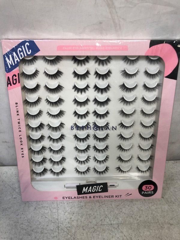 Photo 1 of BEPHOLAN 30 Pairs Eyelashes Pack With 2 Magic Eyeliner Glue, 3D Effect and Natural Lashes, XMZ357