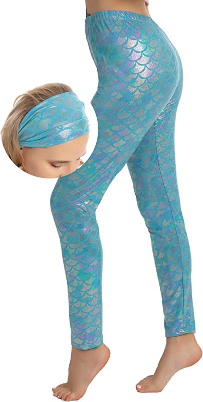 Photo 1 of Fish Scale Mermaid Leggings & Headband Shiny Stretch Leggings Women Halloween Costume Accessories SIZE LARGE 