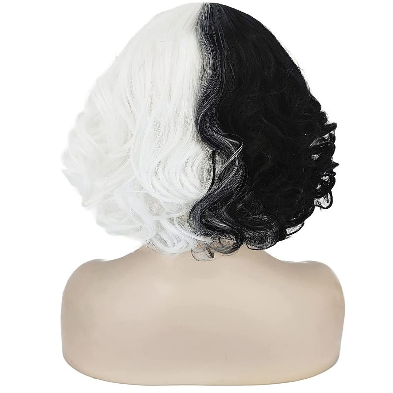 Photo 2 of Ariker Black and White Wig for Halloween Costume Short Curly Wig with Future Mask for Party Halloween AK015BW