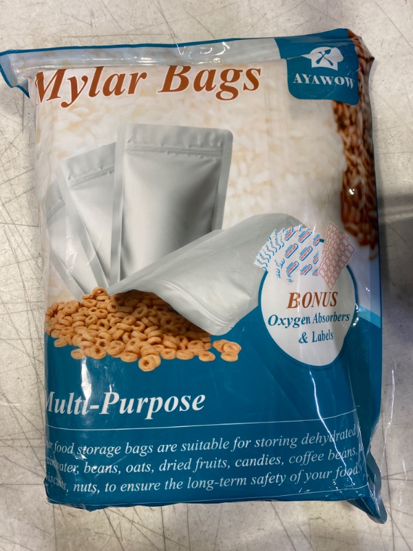 Photo 3 of 120 pcs 8.7 mils Mylar Bags for Food Storage with Oxygen Absorbers Individually Wrapped 400cc , 6 Size Mylar Bags With Gusset Bottom and Zip Close for Long Term Food Storage
