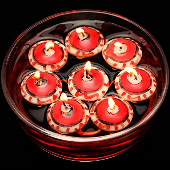 Photo 1 of 8 Pack Halloween Floating Eyeballs Candles Halloween Decoration Candle Realistic Eyeballs Floating Candles for Holiday Table Cup Home Indoor Outdoor Birthday Wedding Party Favors, 1 Inch in Diameter
