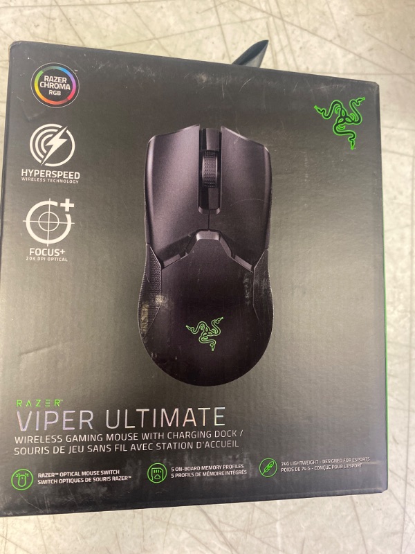 Photo 2 of Razer Viper Ultimate Hyperspeed Lightweight Wireless Gaming Mouse & RGB Charging Dock: Fastest Gaming Mouse Switch - 20K DPI Optical Sensor - Chroma Lighting - 8 Programmable Buttons - 70 Hr Battery Classic Black Mouse + Dock