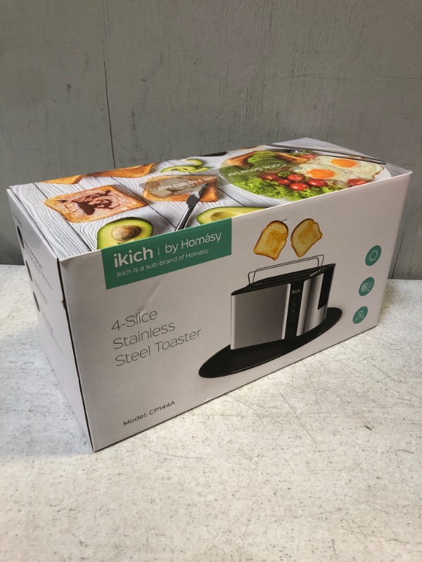 Photo 1 of IKICH Toaster 2 Long Slot, Toaster 4 Slice Stainless Steel, Warming Rack, 6 Browning Settings, Defrost/Reheat/Cancel, Removable Crumb Tray, 1300W