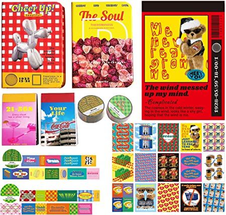 Photo 1 of 2Pcs Pocket Notebook Journals Kit include 50Pcs Scrapbook paper, 100Pcs Quotes Stickers, 2Pcs Washi tapes for Kids, Students, Girls, Womens, Mini Small Journal Notepad Pack for Office, School Supplies
