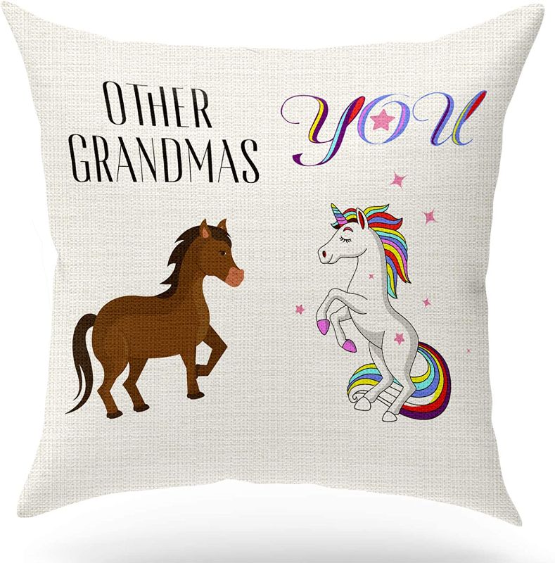 Photo 2 of 2 PILLOWCASES. 1 GRANDMA, 1 SISTER. KongMoTree Funny Gift for Grandmas,Unicorn Gifts for Grandmas,Unicorn Decorative Pattern, Linen Decoration Throw Pillow case Cover for Sofa Bedroom,18x18 inch ____PLUS____ Christmas Best Sister Gift Linen Throw Pillow C