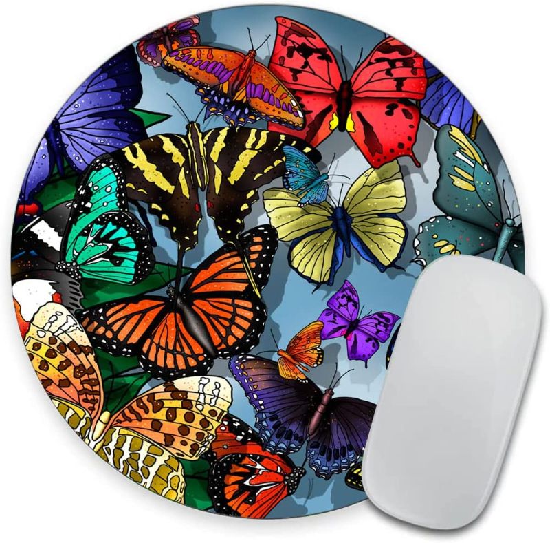 Photo 1 of Round Mouse Pad,Colorful Butterflies Mouse Pad?Waterproof Non-Slip Rubber Office Gaming Accessories Desk Decor Mouse Pads for Computers Laptop***PACK OF 2