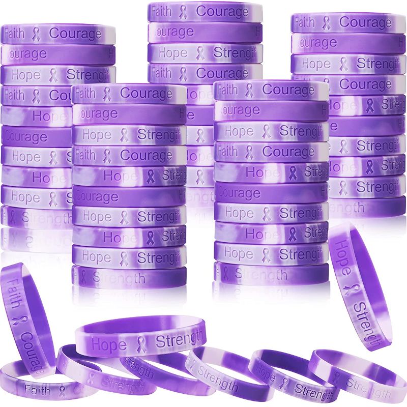 Photo 1 of 100 Pcs Purple Ribbon Cancer Awareness Bracelets Silicone Ribbon Wristbands Silicone Bracelet Purple Awareness Items Gifts for Alzheimers Lupus Pancreatic Cancer Women Men, Hope Strength Faith Courage
FACTORY SEALED