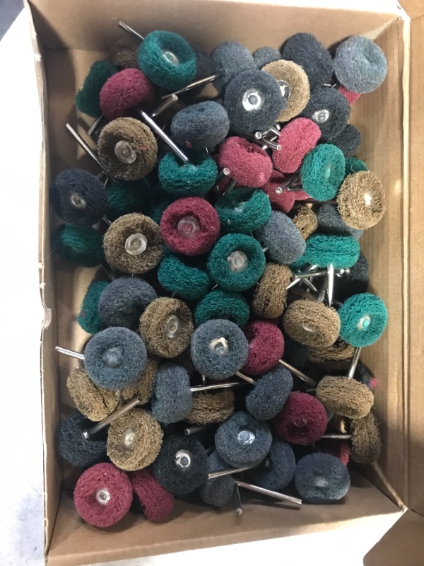 Photo 1 of 100 Pack Abrasive Wheels, Rocaris 1" (25mm) Abrasive Buffing Polishing Wheels Burr for Rotary Tools-1/8"(3mm) Shank