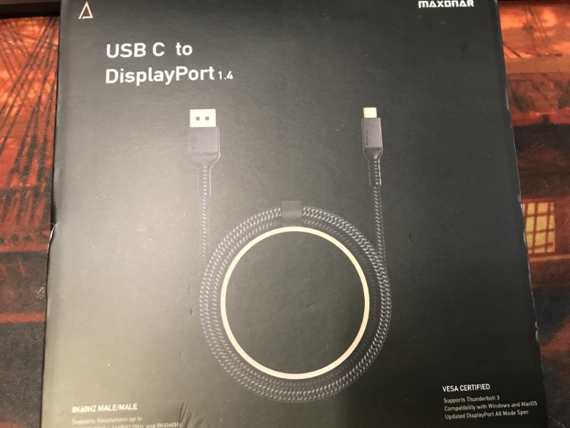 Photo 2 of USB C to DisplayPort 1.4 VESA Certified, Maxonar 8K 60Hz Thunderbolt 4/3 /USB4 to DP Cable 6.6FT/2M(4K 60Hz 144Hz 120Hz 2K 240Hz) 32.4Gbps HBR3 Alt Mode Adapter for Mac Studio, MacBook Pro, XPS Grey 6.6 FT