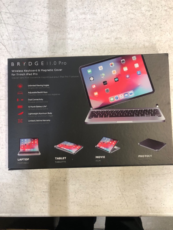 Photo 3 of Brydge 11.0 Pro Wireless Keyboard | Compatible with iPad Pro 11-inch (2018 & 2nd Gen, 2020) | Backlit Keys | Long Battery Life | (Silver)
