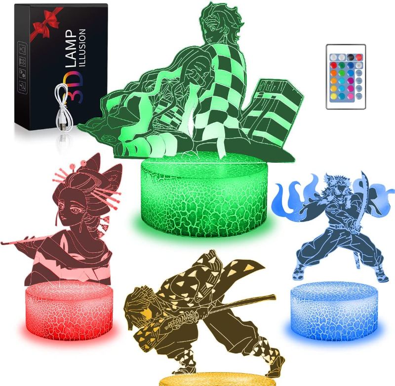 Photo 1 of Christmas Toys for Kids, 3D Night Light, 4 Patterns 16 Color Change Anime Illusion Lamp with Remote Control & Smart Touch for Kids, Birthday Christmas for Age 2 3 4 5 6 7+ Year Old Kids Gifts
