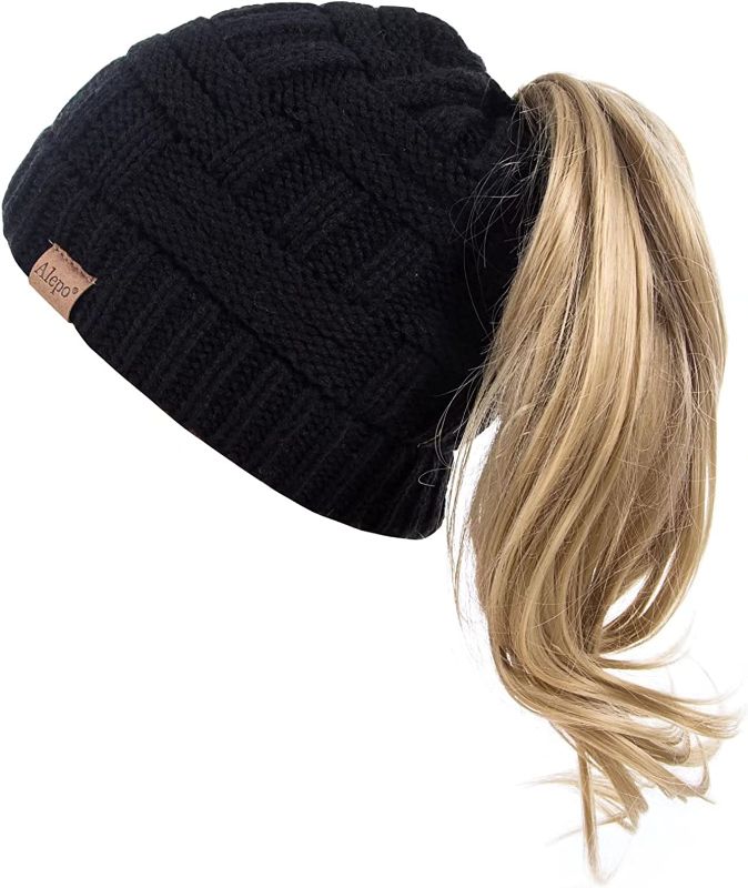 Photo 1 of Alepo Womens High Messy Bun Beanie Hat with Ponytail Hole, Winter Warm Trendy Knit Ski Skull Cap
DARK GREEN 