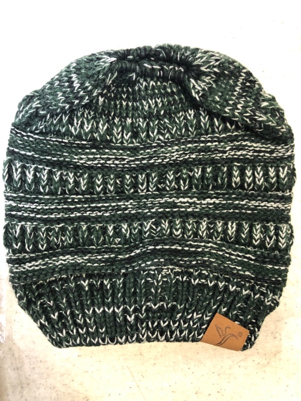 Photo 3 of Alepo Womens High Messy Bun Beanie Hat with Ponytail Hole, Winter Warm Trendy Knit Ski Skull Cap
DARK GREEN 