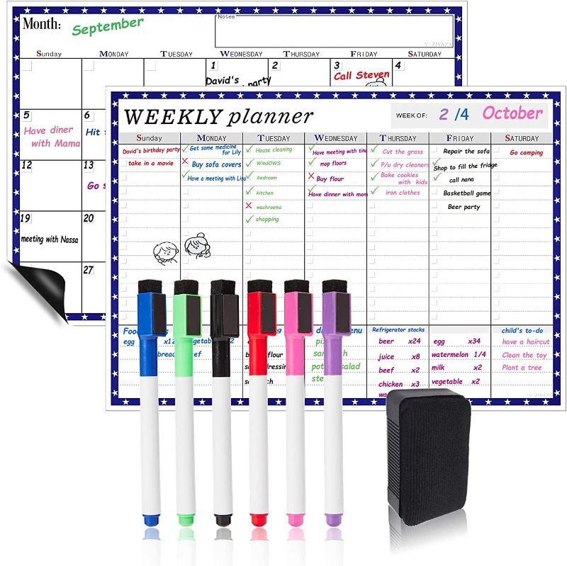 Photo 1 of Magnetic Weekly Calendar for Fridge Magnet Calendar Whiteboard Bundle: 2 Board -17x12 inch with 1 Magnet Eraser and 6 Magnet fine tip Markers
