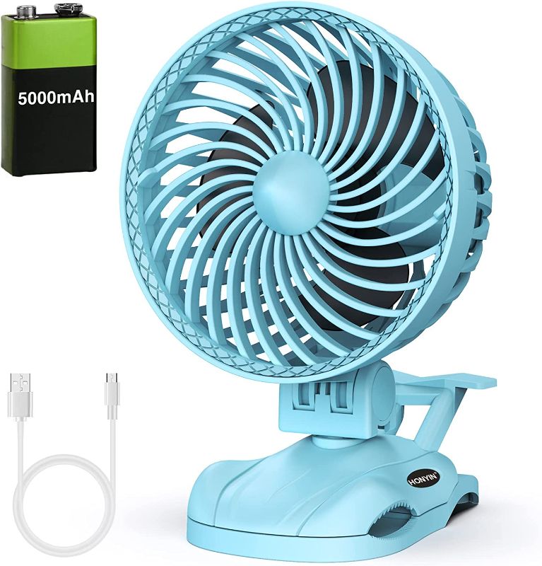 Photo 1 of HONYIN 5000mAh Rechargeable Battery Operated Clip on Fan, 6'' CVT Small Desk Fan with Sturdy Clamp, Quiet Operation, Little Personal Cooling Fan for Bedroom Stroller Office Treadmill
