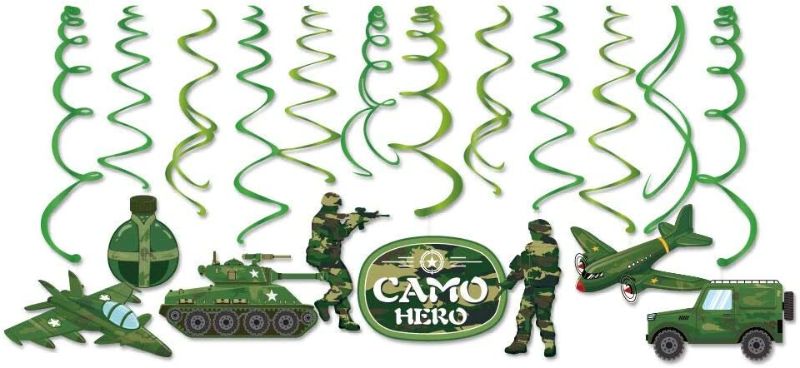 Photo 1 of Army Hanging Swirl Decorations,Camouflage Decorations for Classroom Party,Together,Celling,Home,Office,Bedroom((30Ct))
