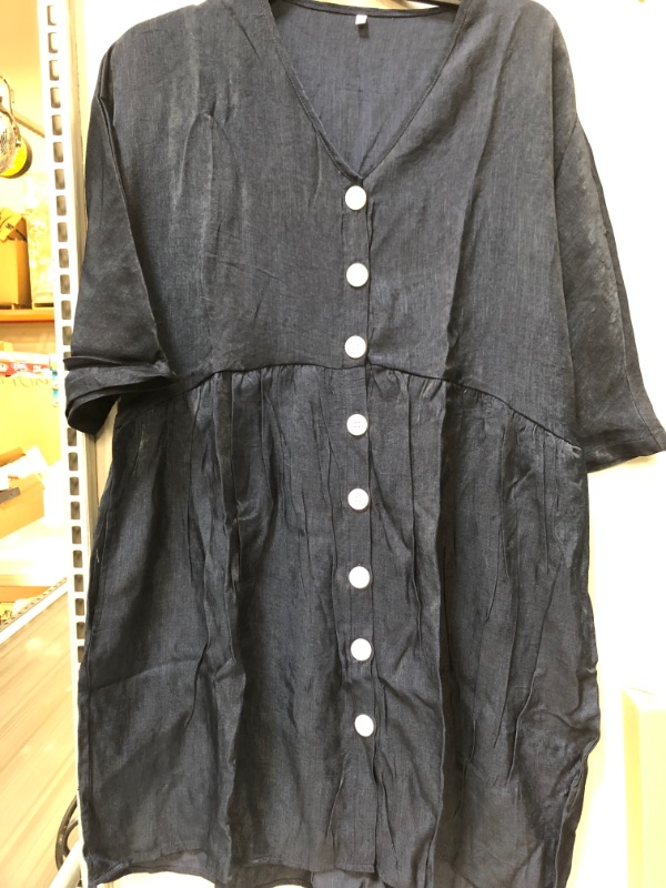 Photo 1 of AMORETU WOMENS NAVY BLUE BUTTON DOWN SHORT SLEEVE DRESS 
SIZE M 