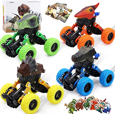 Photo 1 of Dinosaur Toys Pull Back Cars for Kids 3-5 Boys Dino Trucks Toddler Toys, Monster Trucks Pull Back Cars with Dinosaur Stickers & Dinosaur Cards, Christmas Birthday Gifts for 2 3 4 5 6 7 Year Old Boys
