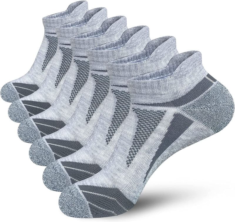 Photo 1 of AKOENY Womens Athletic Running Socks Low Cut Cushioned Ankle Socks (6 Pairs). 76% Polyester, 13% Spandex, 6% Nylon, 5% Rubber
