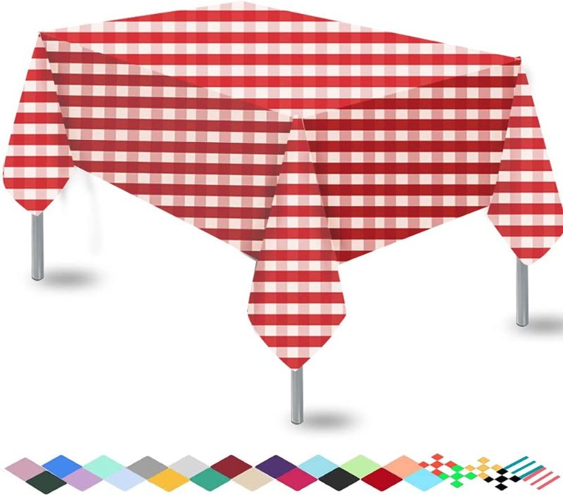 Photo 2 of 6 PACK Premium Disposable Plastic Tablecloth (54" x 108”) for Party Decoration, Rectangle Waterproof Table Cover for Christmas, Kitchen...
3 RED CHECKERED & 3 GREEN CHECKERED