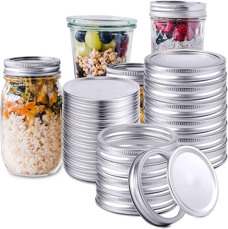 Photo 1 of 100 PCS Regular Mouth Canning Lids and Rings for Ball, Kerr Jars - Mason Canning Jar Split-Type Lids Bands with Silicone Seals - Silver
