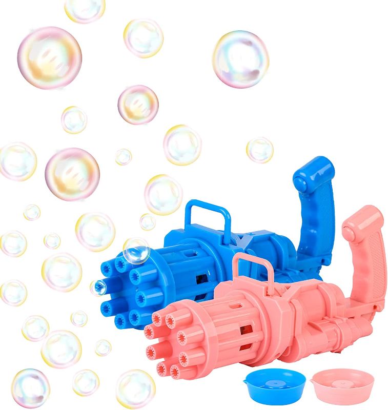 Photo 1 of Bubble Guns- Bubble Machine?2022 Cool Toys Gift Mini Bubble Machine?8 Hole Automatic Bubble Maker Kids Outdoors Activity Toy (Blue+Pink?2 Packs?