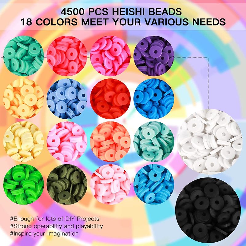 Photo 1 of 5000 Pcs Clay Flat Beads - Polymer Clay Beads - 18 Color 6mm Round Clay Spacer Beads - Disc Beads for DIY Jewelry Making, Heishi Beads Bracelet Necklace Earring Making Kits
