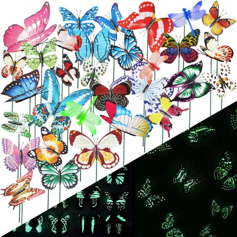 Photo 1 of  50 PCS Luminous Butterfly Stakes and Luminous Dragonfly Stakes Garden Ornaments Stakes, Waterproof Butterfly Garden Decorations for Indoor,Outdoor Yard, Patio Plant Pot, Christmas Decoration