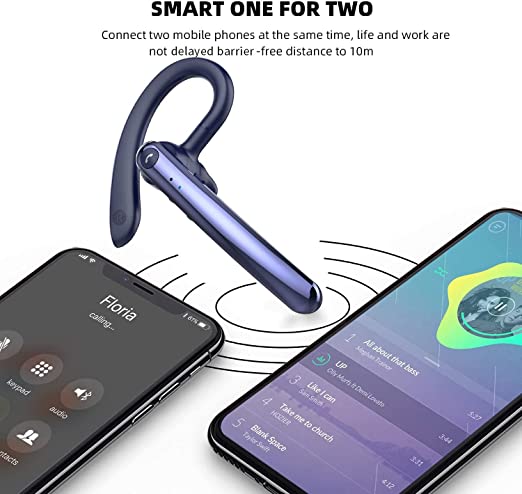 Photo 3 of Bluetooth Headset,Wireless Bluetooth Earpiece V5.0 Dual Noise Cancelling Microphones 16Hrs Talktime Handsfree Earphones with IPX5 Waterproof for iPhone Android Laptop Business Office Driving - Factory Seal