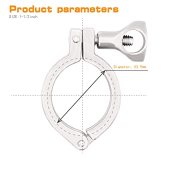 Photo 2 of 1-1/2 Inch Tri-clamp Stainless Steel 304 Single Pin Heavy Duty Tri Clamp with Wing Nut for Ferrule TC with Silicone Gasket - Factory Seal