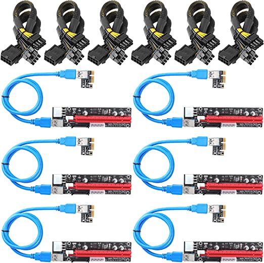 Photo 1 of 12 Pieces PCI-e Riser Express Cable Set 1X to 16X GPU Riser Adapter Extension Cable USB 3.0 and VGA 8 Pin Female to Dual 8 Pin Male Splitter Braided Sleeved Cable for Mining Powered Riser Adapter Card