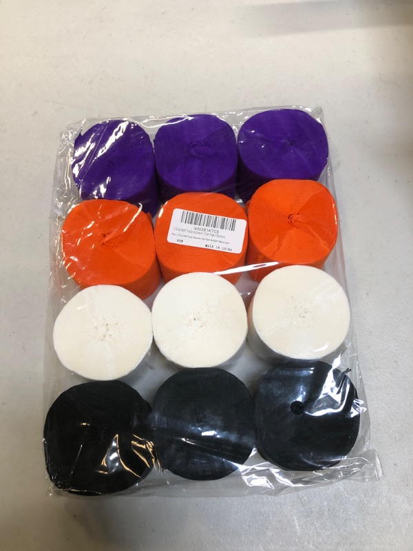 Photo 2 of 12 Rolls 984ft Totally Halloween Crepe Paper Streamers, Black White Purple and Orange Crepe Paper Roll for Halloween Party Decorations
