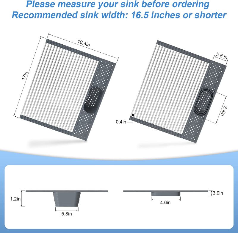 Photo 2 of AIANDE Roll Up Dish Drying Rack Sink Drying Rack Over The Sink Dish Drying Rack Sink Topper Foldable Sink Cover Collapsible Dish Drying Rack for Kitchen Anti-Slip Silicone and SUS304 Material
