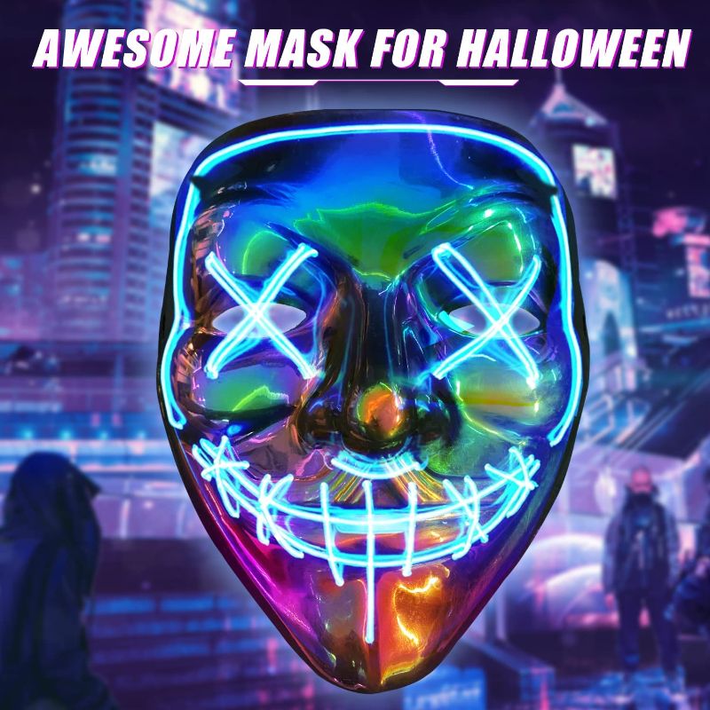 Photo 1 of 1 pc Halloween Purge Mask Light Up - CHAOYU LED Mask Face Costume Scary Glow Mask Glowing in the Dark for Men Women
