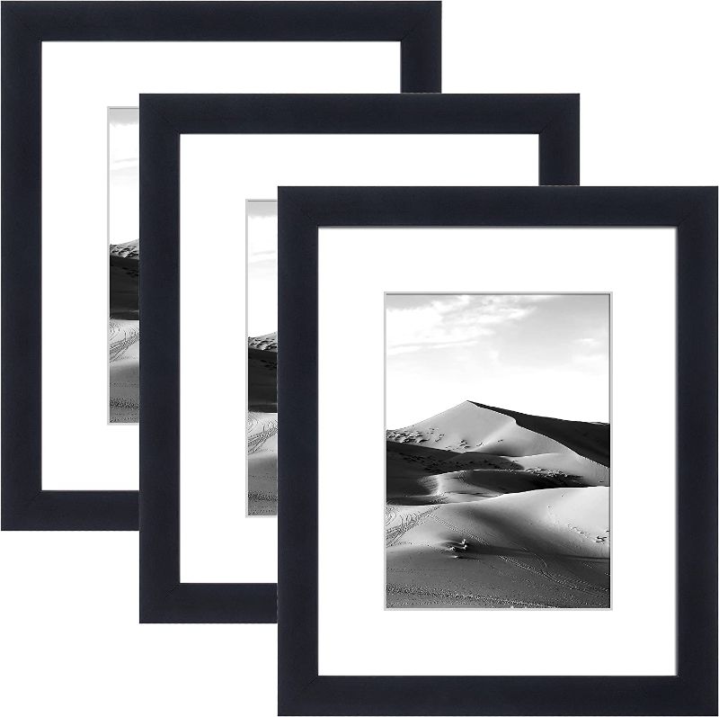 Photo 1 of 8x10 Picture Frame Set of 3 Display Pictures with Mat Black Matte Flat Frame,Classic Plastic Photo Frames with High Definition Glass,Simple Designed,for Wall Mount & Table top Decor Vertical,Black
