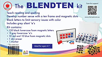 Photo 2 of BLENDTEN Kit educational toy fridge magnets w/compartments, teach phonics spelling reading & number sense, foam ABC lowercase letters & discs, ten-frame double-sided magnetic board eraser pen 3+ years  factory sealed 