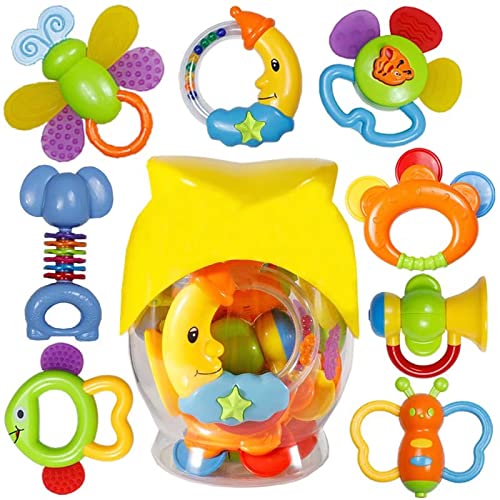 Photo 1 of Babies Teethers Toys, 8pcs Babies Grabs Teethers Toys Educational Toys Gifts Sets for 3, 6, 9, 12 Month Newborns Infants
