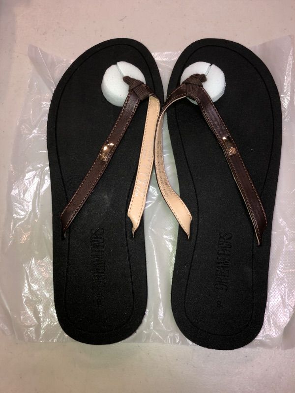 Photo 2 of DREAM PAIRS Women Flip Flops Fashion Cushion Sandals Soft Leather Thong Flat Summer Beach Vacation Anti Slip Shoes Brown SIZE 8M US SDFF2203W

