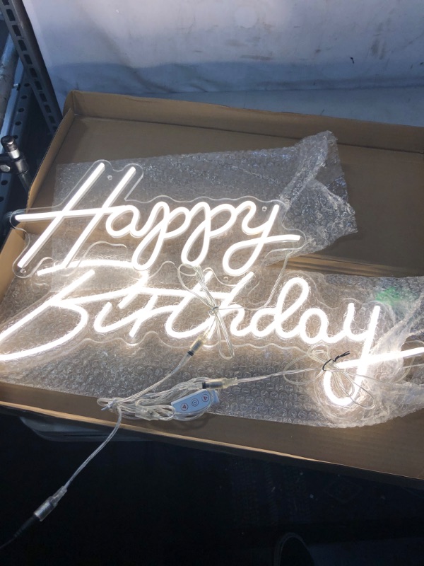 Photo 2 of ATOLS Happy Birthday Large Neon Sign for Wall Decor, with Dimmable Switch, Reusable Happy Birthday Neon Light Sign for All Birthday Party Decoration, Size-Happy 16.5x8inch, Birthday 23 X 8inch
