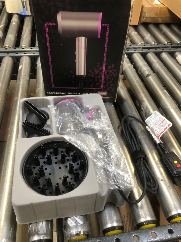 Photo 1 of  Hair Dryer with Diffuser, 1800W Blow Dryer, Foldable Handle, Constant Temperature Hair Care Without Hair Damage, Purple