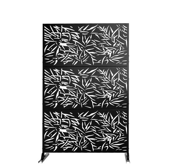 Photo 1 of 76 in. x 47.2 in. Laser Cut Metal Black Outdoor Privacy Screen Bamboo Pattern - NEW OPENED FOR PROCESSING
