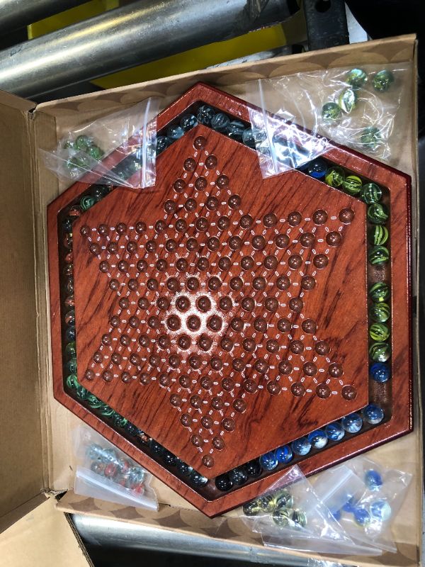 Photo 3 of AMEROUS 13.6 inches Wooden Chinese Checkers Board Game Set with 60 Colorful Glass Marbles, Classic Strategy Game for Kids, Adults, Whole Family Play ( Up to Six Players )