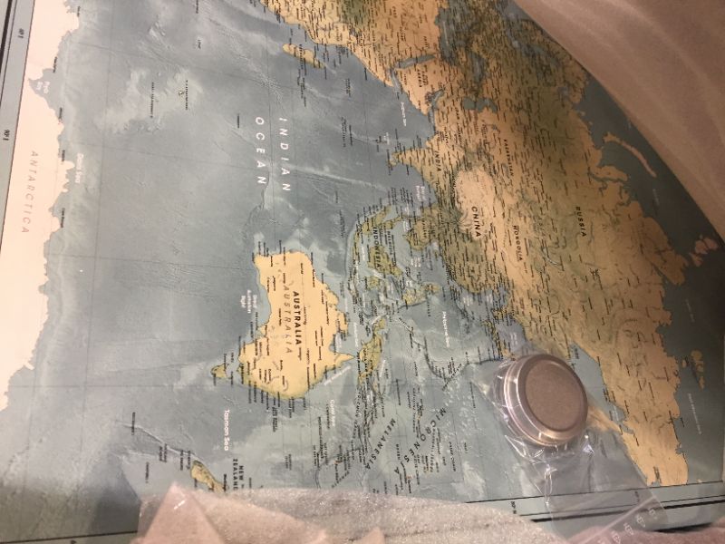 Photo 1 of World Travel Map Pinboard on Canvas | World Map Wall Art | Detailed Push Pin Map to Mark Places Traveled (32 x 24)